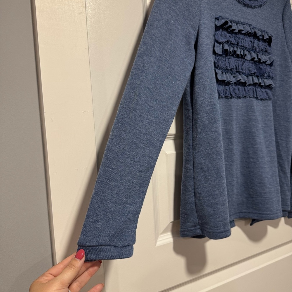 Doe & Rae Blue Ruffle Long Sleeve Top with Open Back 04-0121 - Picture 3 of 9